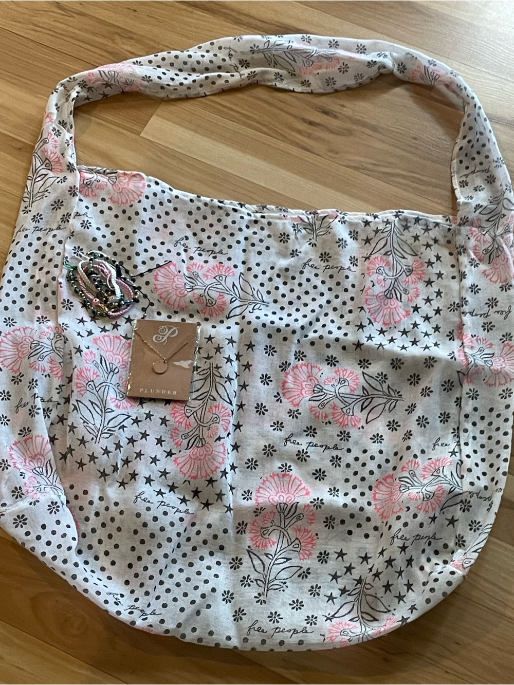 Free People Floral fabric Hobo Bag Bundle. Includes Bracelets and Necklace